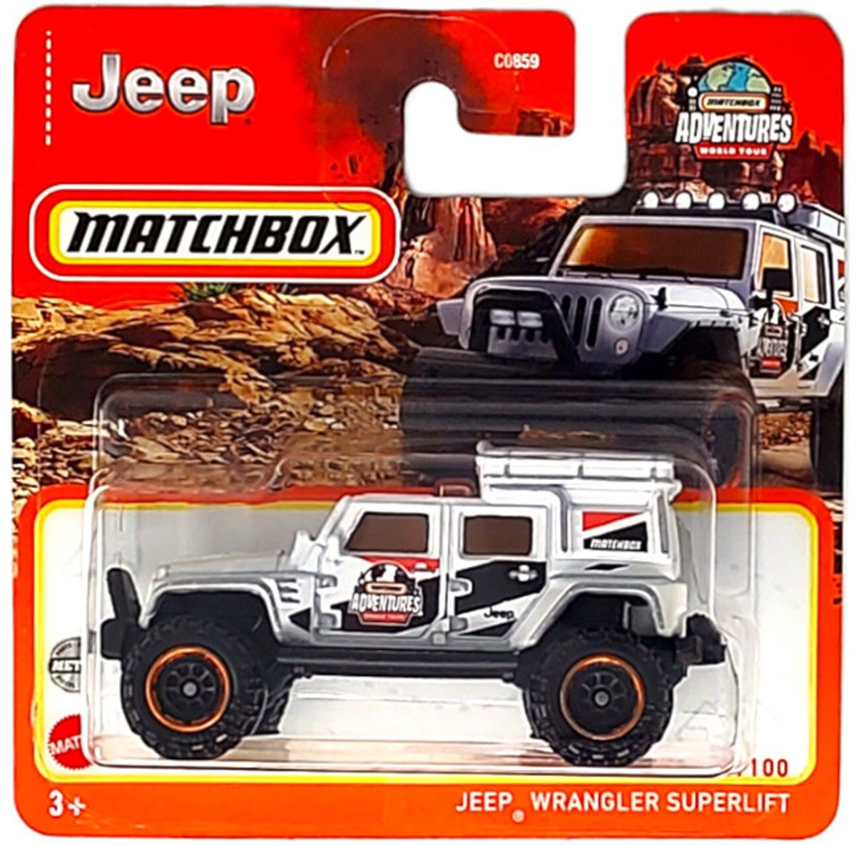 MATCHBOX JEEP WRANGLER SUPERLIFT ADVENTURE 99/100 METALIC WHITE 1:64 METAL SHORT CART