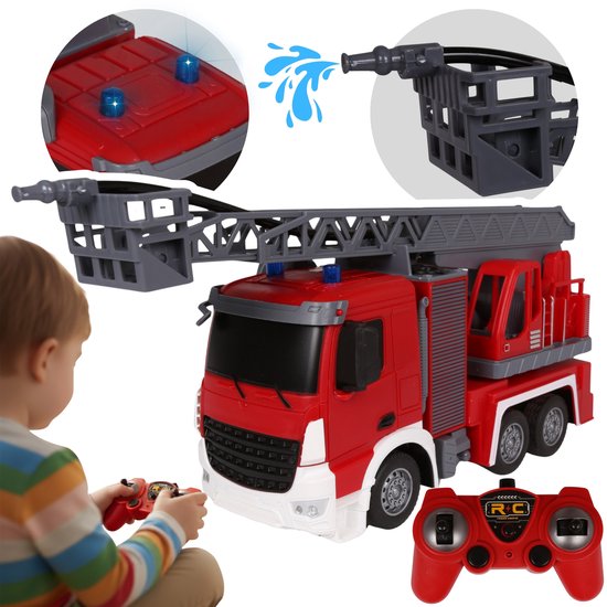 Foto: Op afstand bestuurbare brandweer op afstandsbediening 1 24 brandweerwagen met led verlichting en geluid