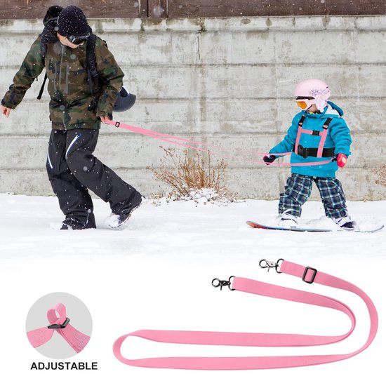 Verstelbare skiveiligheidsgordel - Kinderski-riem - Trainingsriem voor buitenschaatsen - Hulptrekkoord voor beginners - Controle van de beginnerssnelheid - Geschikt voor schaatsen, rolschaatsen en skiën - Roze van Kenley — afbeelding 2