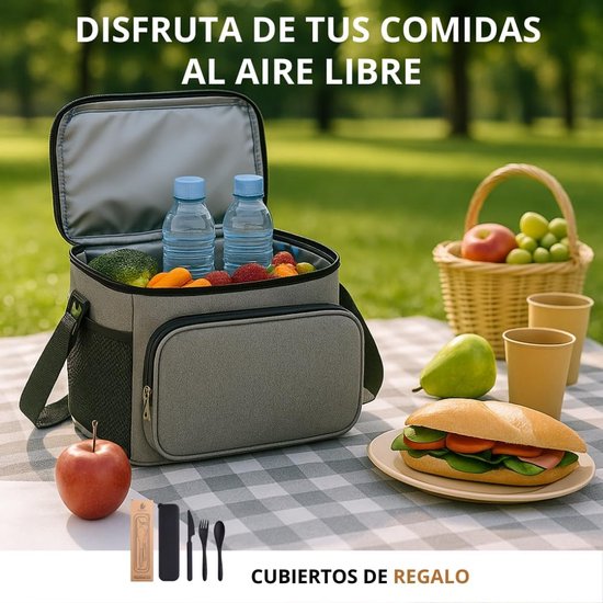 Geïsoleerde koeltas - Crossbody lunchtas - Familie picknicktas - Herbruikbare waterdichte lunchtas voor mannen en vrouwen - Scrubber met dubbele compartimenten - Draagbaar reiswerk - 15L -31*19*23cm-Zwart van Merkloos — afbeelding 4