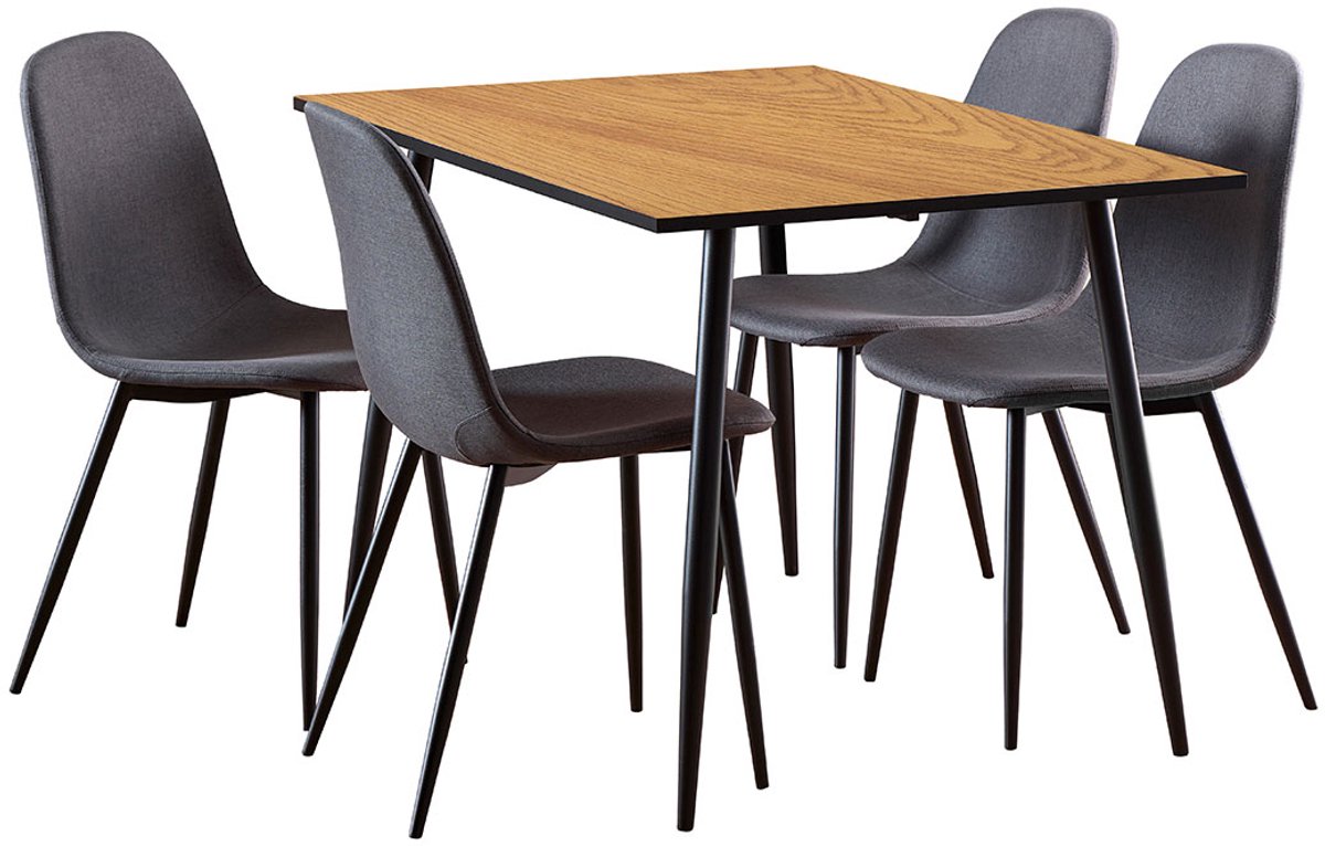 Wilma eethoek tafel met 4 stoelen natuur, donkergrijs.