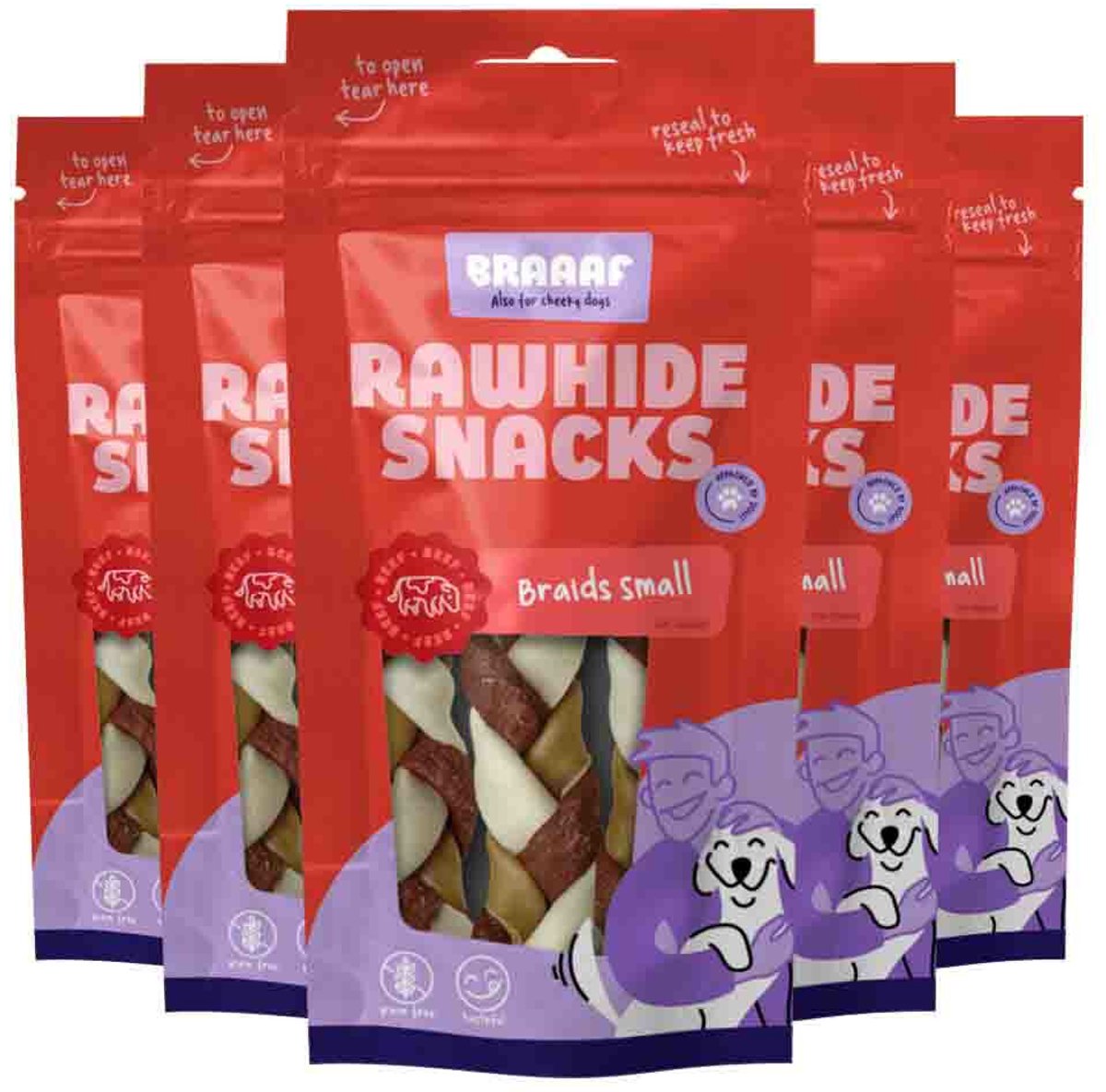 Braaaf Hondensnack Twister Vlecht Klein 12 cm - 5 x 80 gr - Voordeelverpakking