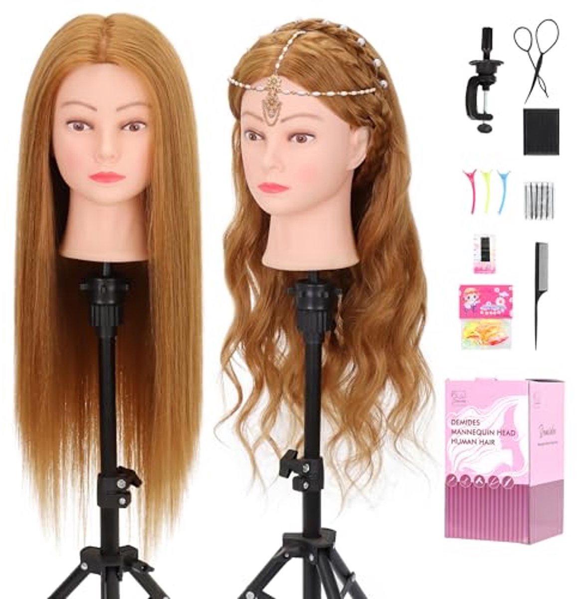 Mannequin Hoofd met Menselijk Haar voor Hairstyling, Vlechten en Knippen