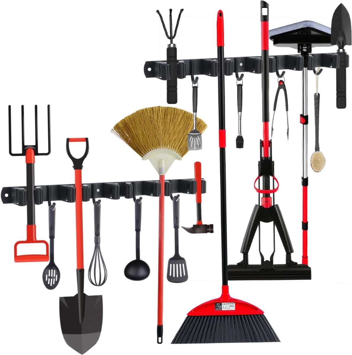 ZRSS® Bezemhouder - Gereedschapshouder - Ophangsysteem bezem - Wandhouder tuingereedschap - 2 Stuks - 10 Houders en 8 Haken
