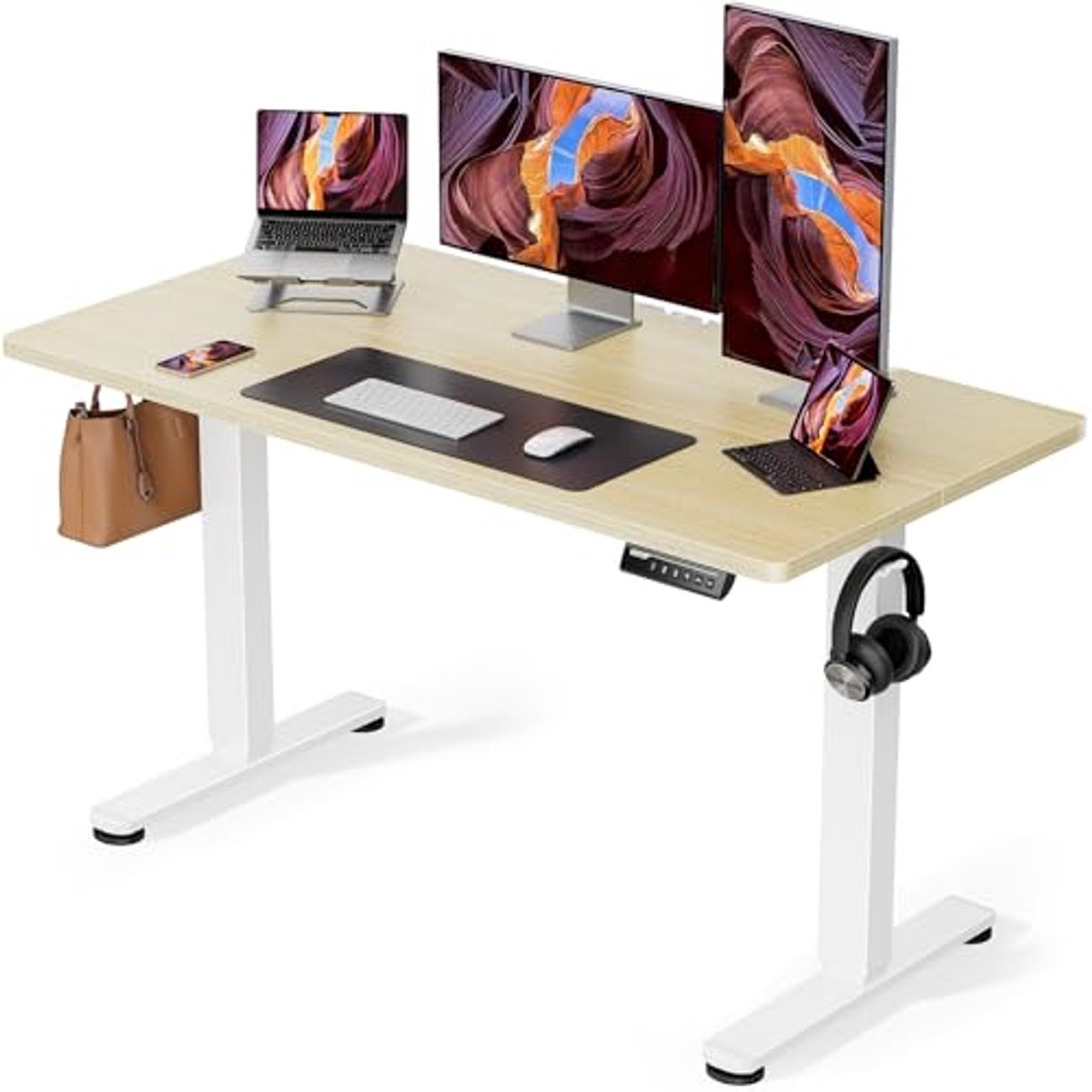 Hoogte Verstelbaar Elektrisch Zit-Sta Bureau 120 x 60 cm Met Splitplank en Slim Paneel