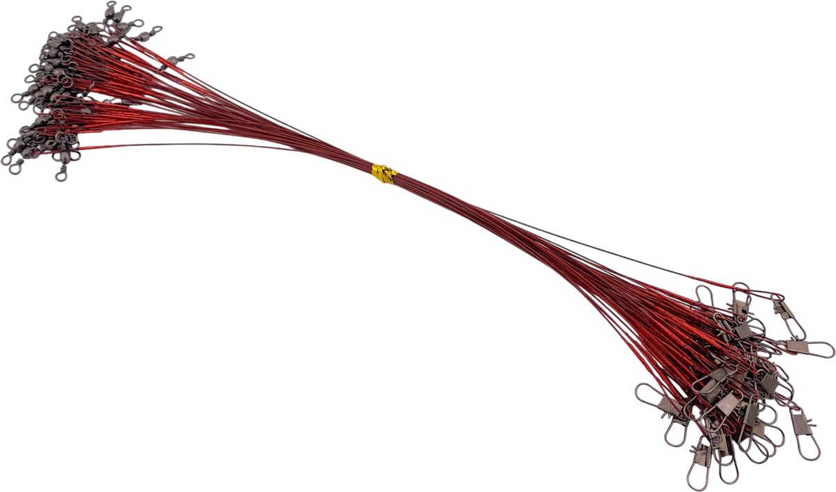 S&D | Stalen onderlijn vissen - 50 stuks - Rood - 14kg 25cm - Hengelsport - Voor roofvissen met kunstaas