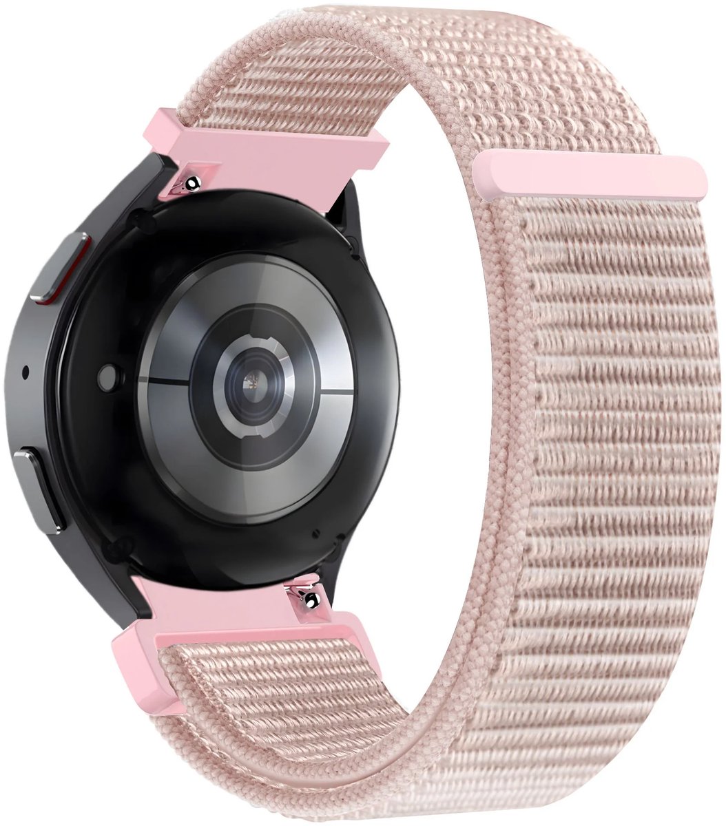 Bandz Hoogwaardige nylon band met klittenband - geschikt voor Garmin Vivoactive 6 / 5 / 3 / Vivomove HR / Style / Luxe / Sport / Trend / Forerunner 645 / 245 / 165 / 55 / Approach S12 / S40 / S42 / S44 / S50 / Venu SQ / SQ2 / 2Plus (rosé roze)