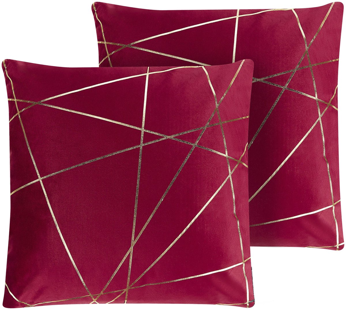 Beliani PINUS - Sierkussen set van 2 - Rood - 45 x 45 cm - Fluweel