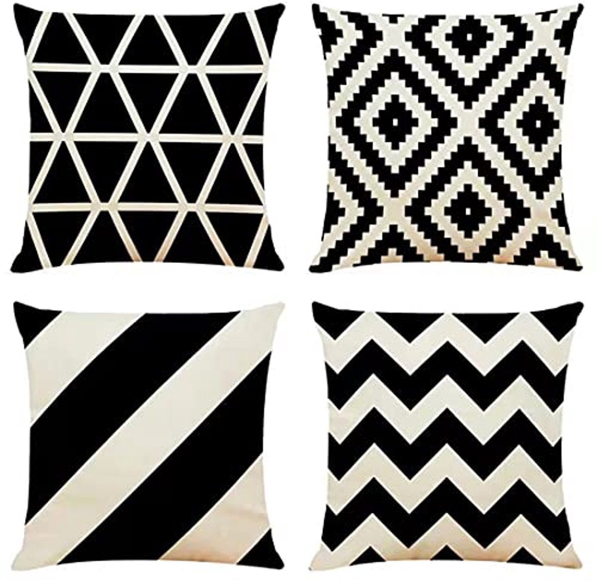 Set van 4 Decoratieve Kussenhoezen Zwart 50x50 cm Geometrisch Design voor Woonkamer en Tuin