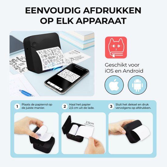 Mini Printer, Pocket Printer,Portable Pocket Printer with 13 Rolls Thermal Paper