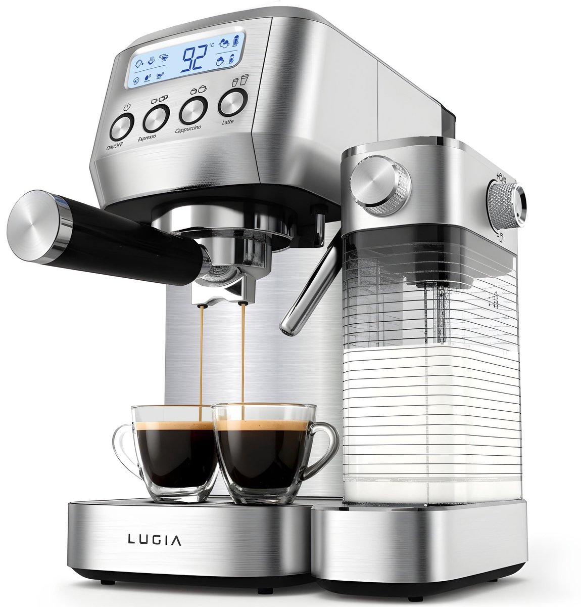 Lugia Pistonmachine 20 Bar - Koffiemachine met Automatische Melkopschuimer - Espressomachine - Led display - 20 bar - Ccappuccino, latte en macchiato - RVS Lugia