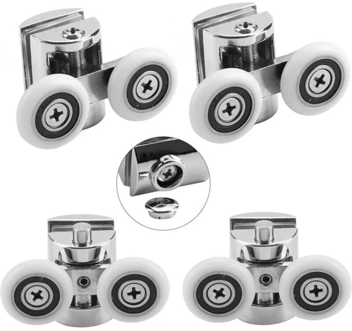 Set van 4 dubbele rollen - voor schuifdeur in douche-2 wielen 23 mm diameter zinklegering badkamer