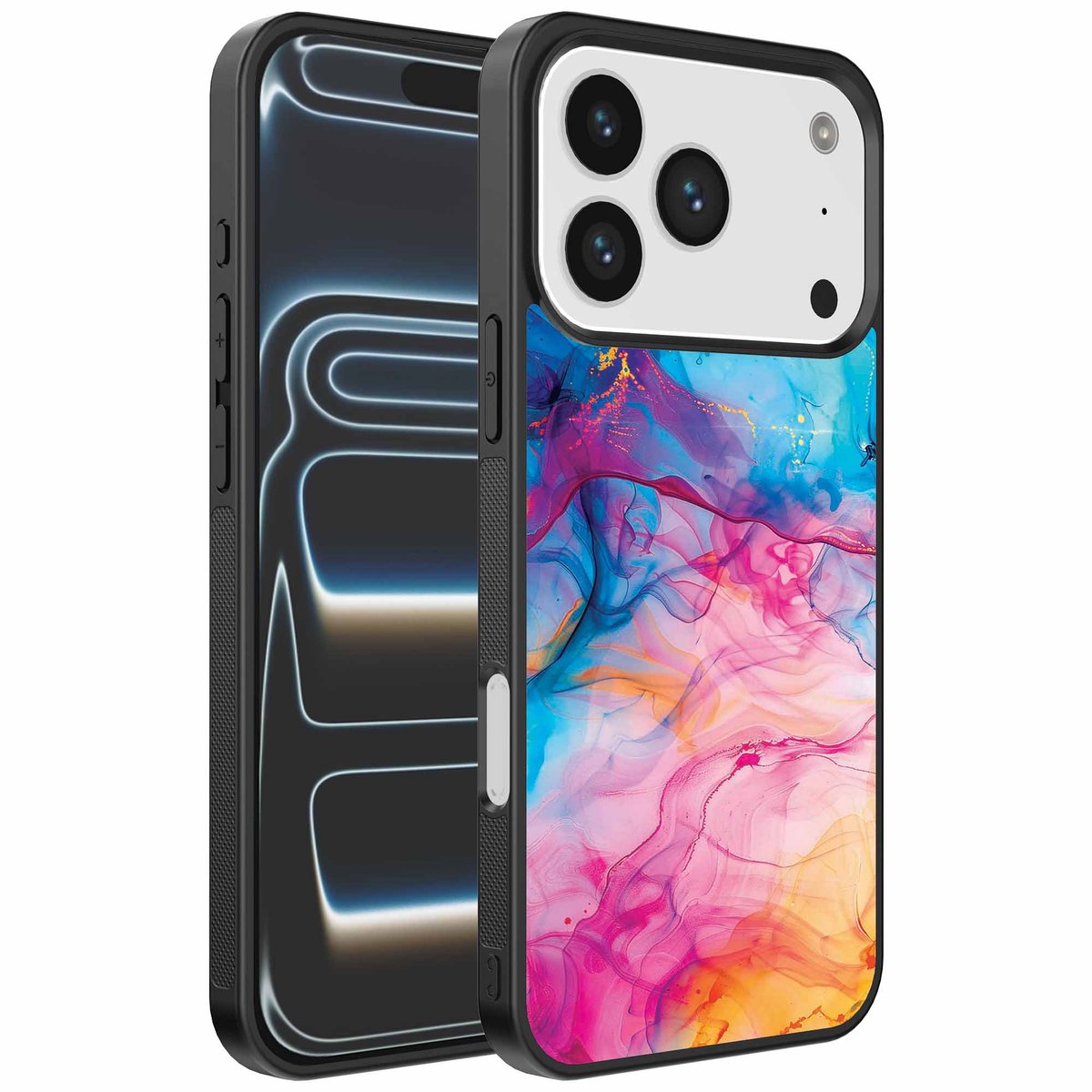 Geschikt voor iPhone 17 Pro Telefoonhoesje met Regenboog Acryl Marmer Opdruk - TPU Backcover Case Rainbow Acrylic Marble Design - Smartphonica geschikt voor iPhone 17 Pro
