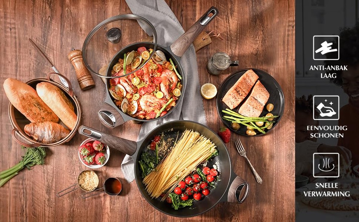 30cm Sauteerpan met Deksel en Antiaanbaklaag - Inductie Steenpan met Ergonomisch Handvat