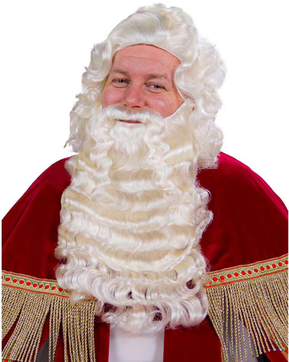 Baardstel Kanekalon voor Sinterklaas of Kerstman - Luxe baard, pruik, lange snor en wenkbrauwen