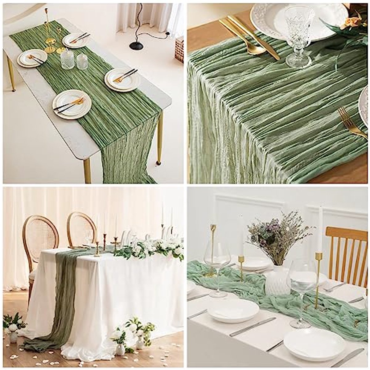 Tafelloper Sage Groen 90 x 400 cm - Ideaal voor Feesten en Decoratie