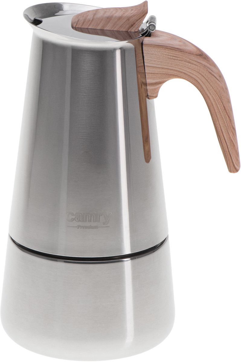 RVS Moka Pot – 6 Kops Espresso Percolator – Geschikt voor Inductie, Gas, Keramisch & Halogeen – 350ml – Veiligheidsventiel – Vaatwasserbestendig - Camry CR 4423