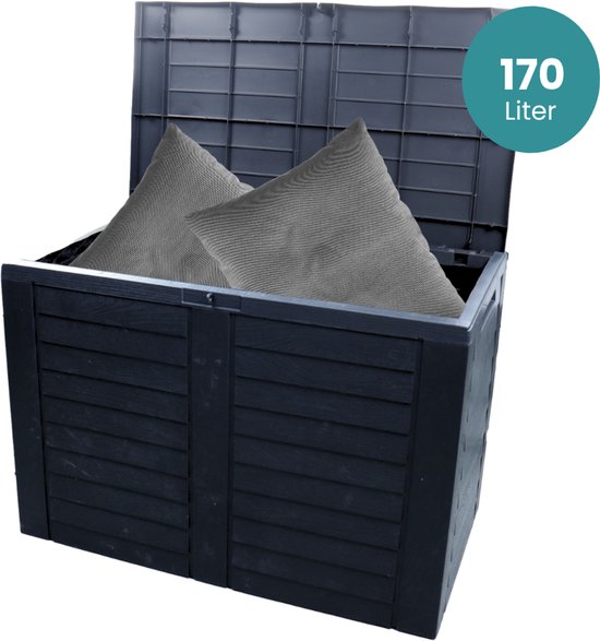 HIXA Opbergbox Tuinkussenbox - met Deksel - voor Buiten - Groot - Waterdicht - Weersbestendig - Tuinbox - Tuinkist - Balkonbox - 170L - 75x44x53CM - LENA