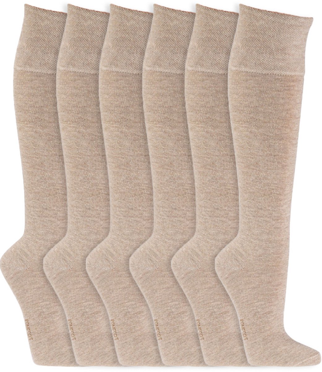 Kniekousen | Elastiek vrije boord | Kleur: Beige | Maat: Diverse maten | 6 paar