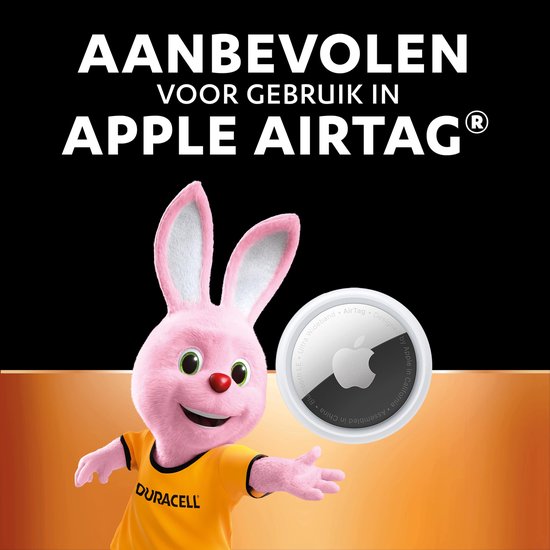 Aanbevolen voor gebruik in Apple AirTag. Een Duracell-konijn met een Apple AirTag.