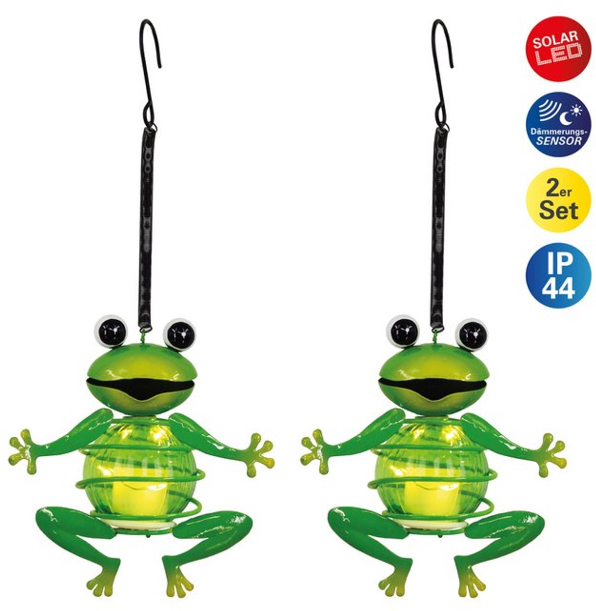 Set van 2 Solar kikkers 20 cm hoog met schemersensor Metaal IP44