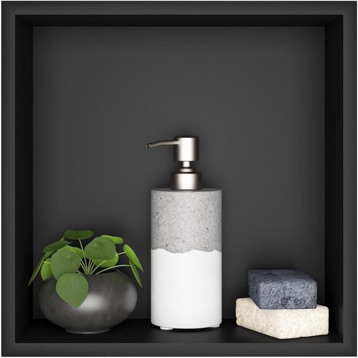 Badkamernis, douchewand van roestvrij staal, enkellaags douchewand, inbouwdouchenis, 32 x 32 x 12,5 cm, zwart-inbouwnis badkamer