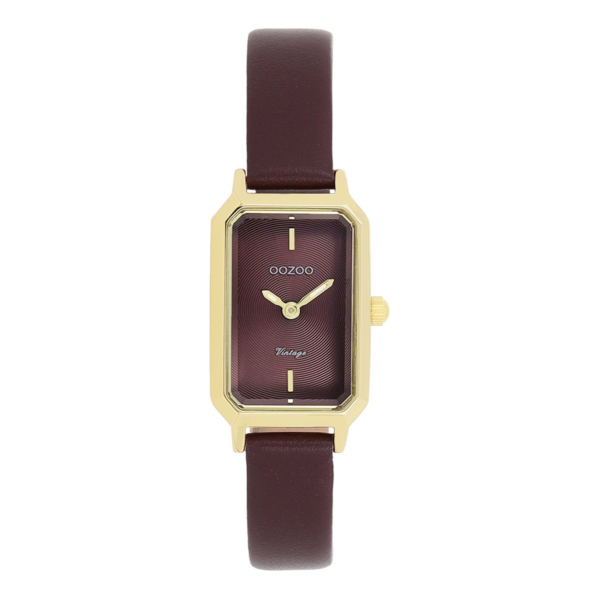 OOZOO Vintage series - Goudkleurige horloge met vijgenrode leren band - C20421
