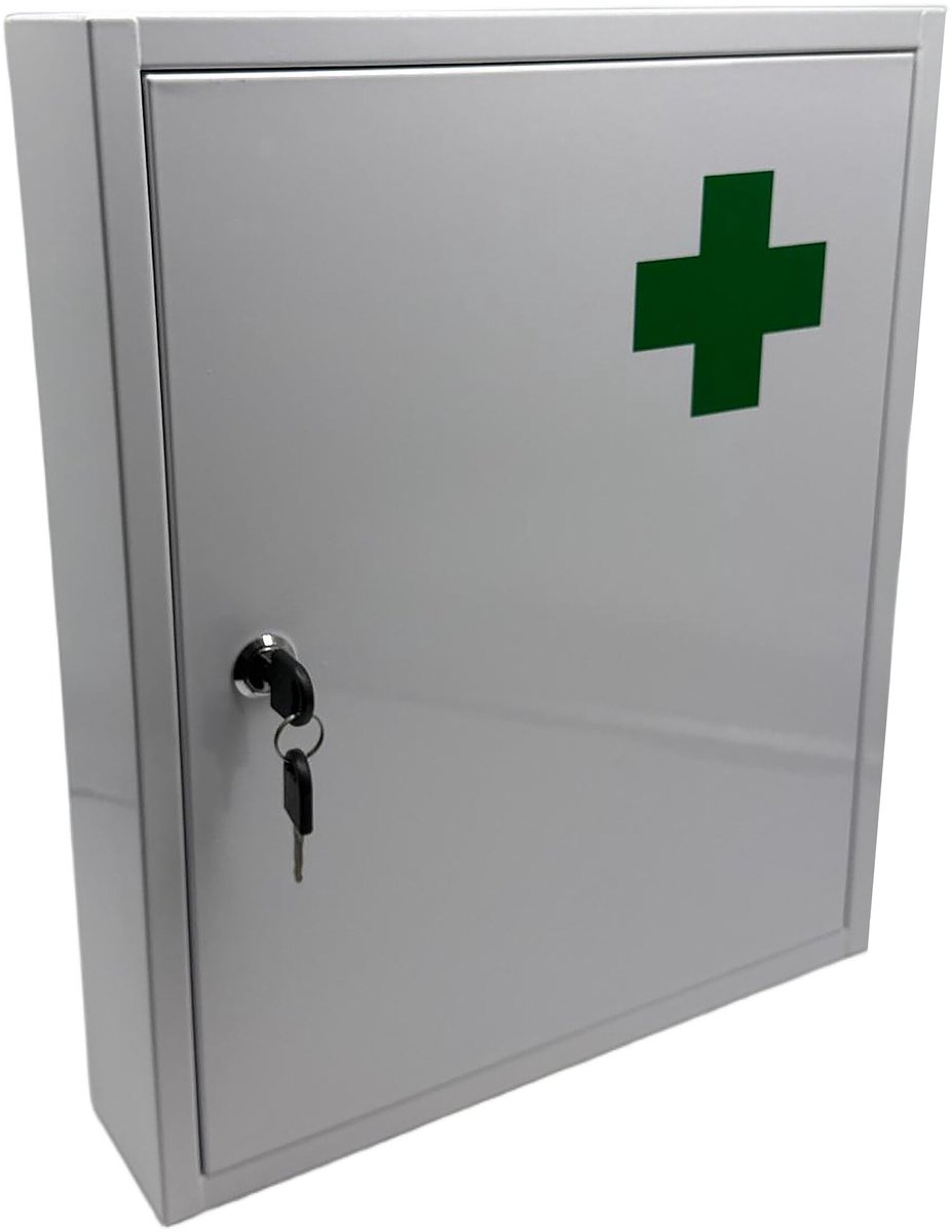 Medicijnkastje afsluitbaar - 5 vakken - 43 x 35,5 x 8 cm - wit-groen
