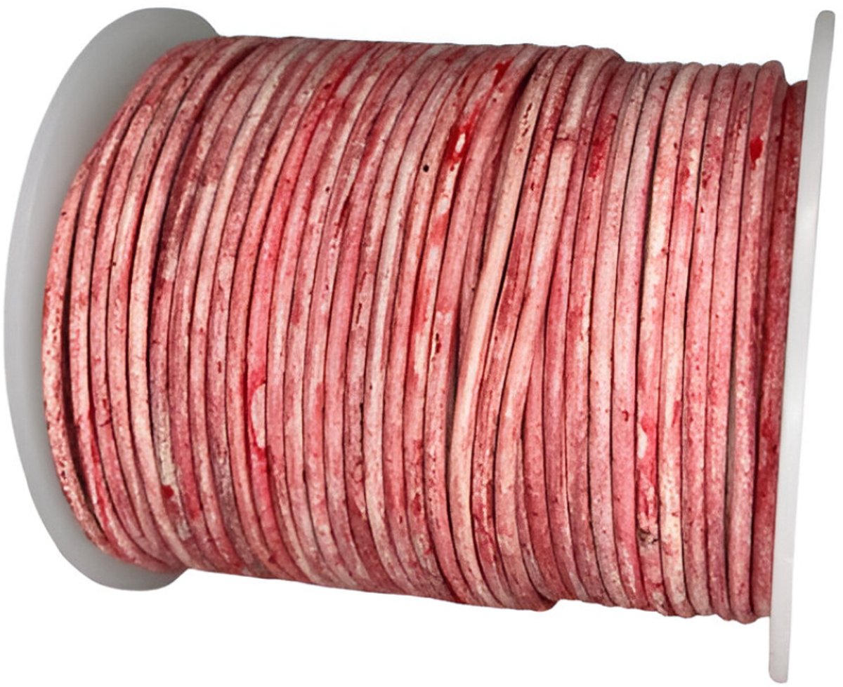 Leren Koord Rond, 50 m x 2 mm - Rond Lederen Koord, Voor Halskettingen, Armbanden, Sieraden, Knutselkralen en Veters (Vintage Pink)