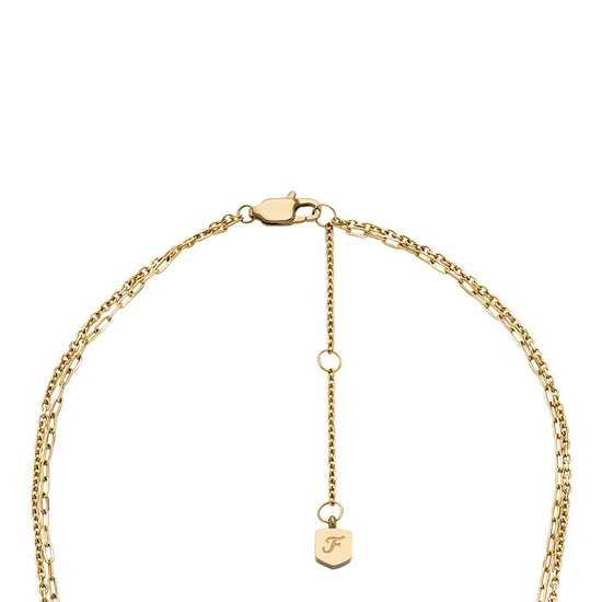 Gouden collier met schakels en een klein 'F' hangertje.
