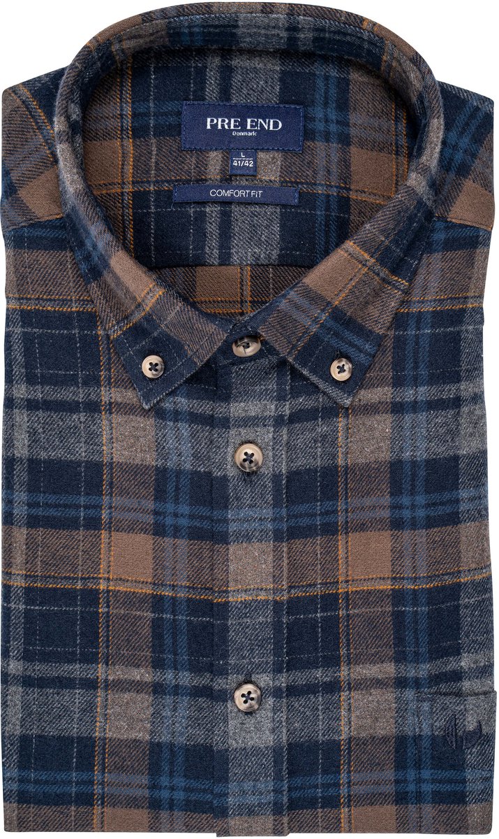 Pre End - Overhhemd heren - flanel - mid brown - maat 3XL