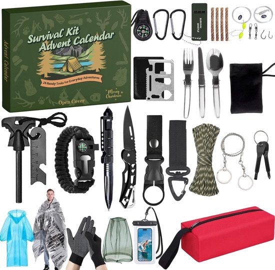 Survival Kit Adventskalender 2025 - 24-daagse kerstaftelkalender - Buitengereedschap - voor mannen