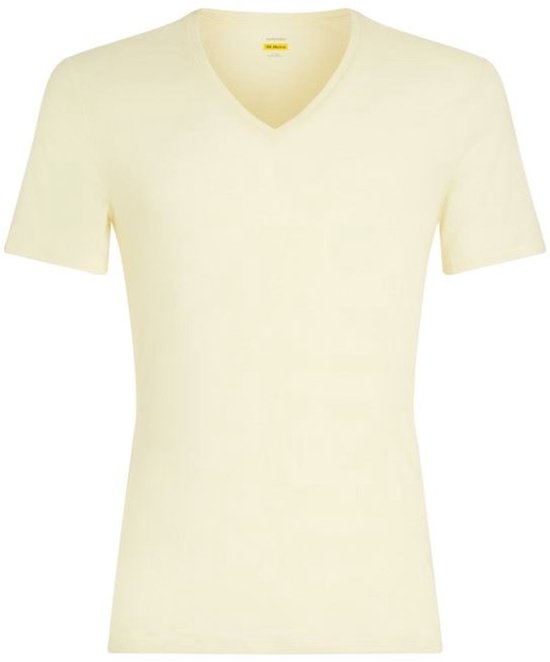 Lichtgeel T-shirt met V-hals en korte mouwen.