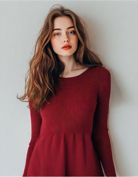 Robe tricotée à manches longues pour femmes | Baie | Taille M