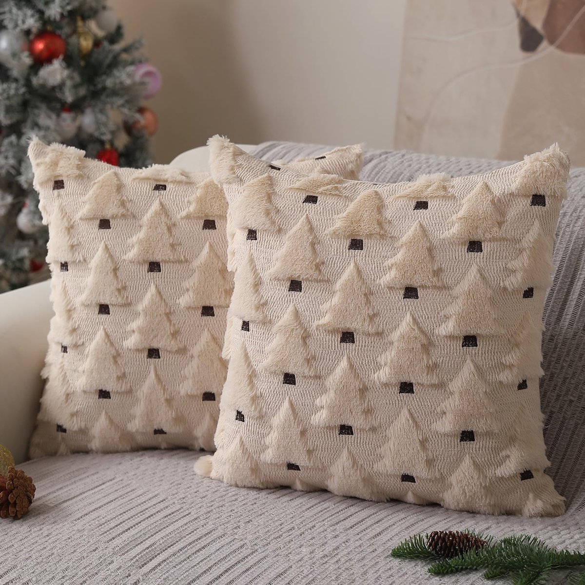 Kussenhoezen - sierkussens- Kussenhoezen 45 x 45 cm - kussenhoezen herfst - kussenhoesjes - kerstkussenhoezen - Kerstboomkussenslopen - Decoratieve kussenhoezen Perfect voor herfst, kerst,winterhuizen - Beige