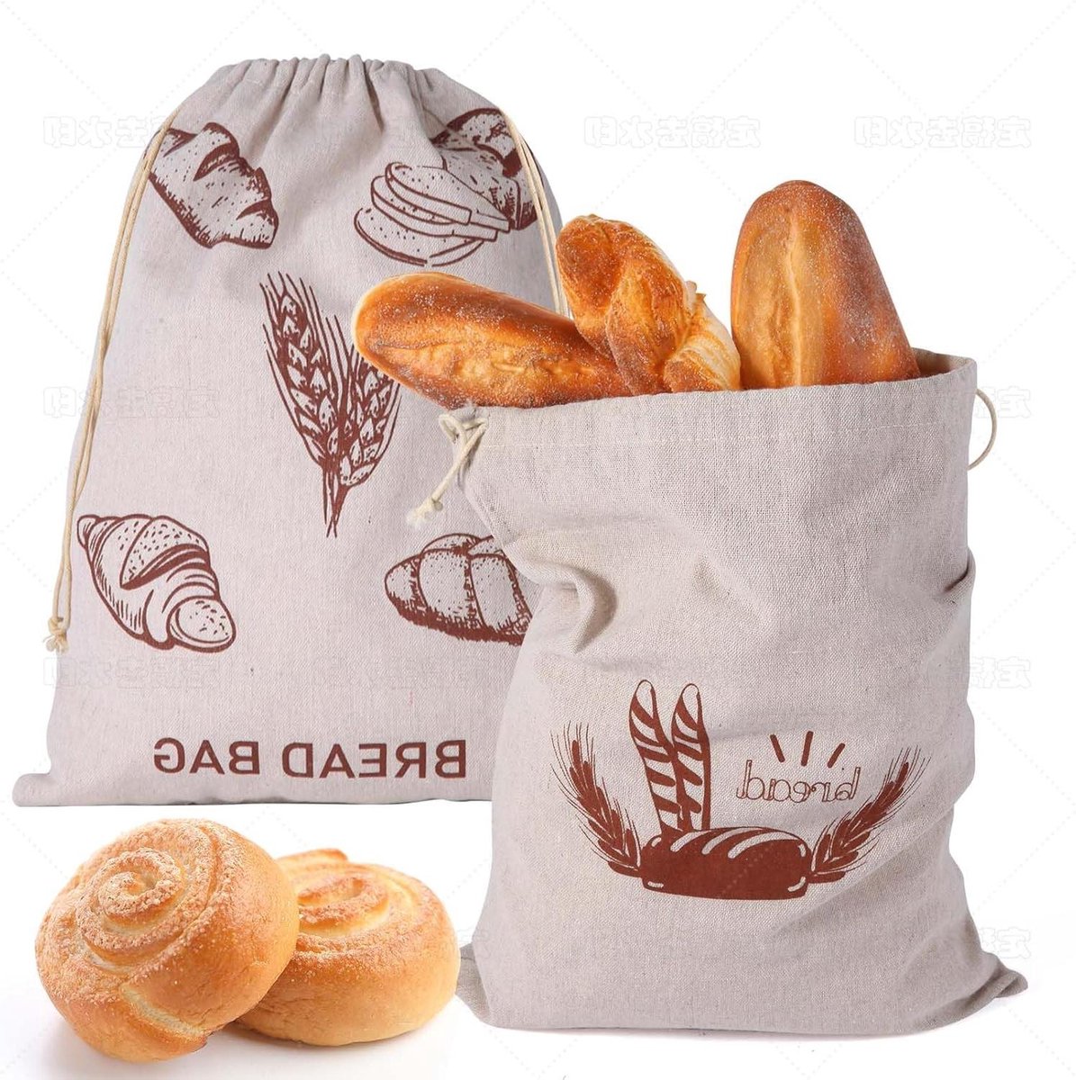 Orivio - Herbruikbare broodzakken voor zelfgemaakt brood, natuurlijk linnen, 40 x 30 cm.