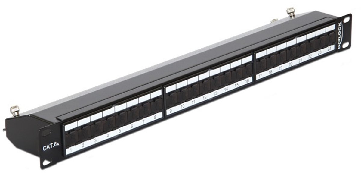 Premium CAT6a Gigabit 19'' Patch Panel 1U met 24 poorten - afgeschermd / zwart