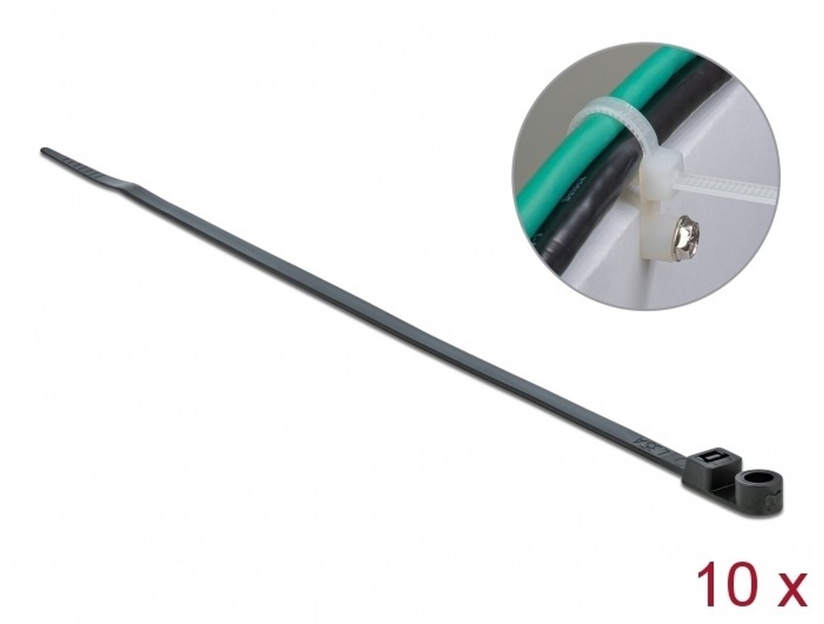 Tie-wraps met montagegat | 160 x 4,8mm | zwart | 10 stuks