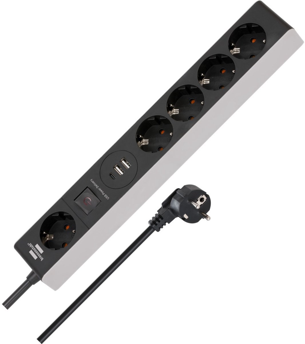 Stekkerdoos met USB Power Delivery 5-voudig Grijs / Zwart