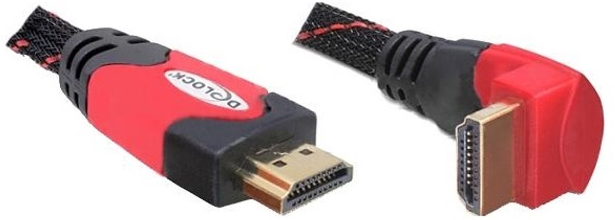 Delock - 1.4 High Speed HDMI kabel - eenzijdig haaks - 1 m - Zwart/Rood