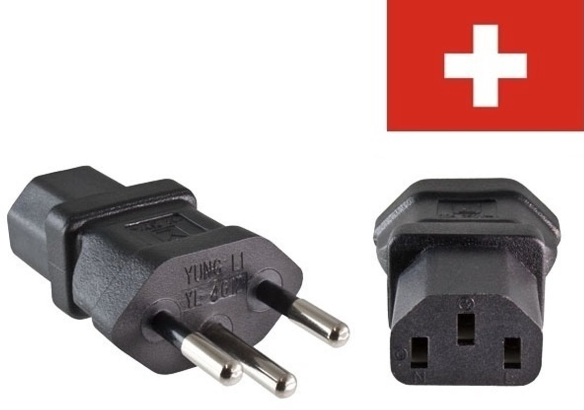 Stroom adapter C13 (v) - Zwitserse (type J) stekker (m) / zwart