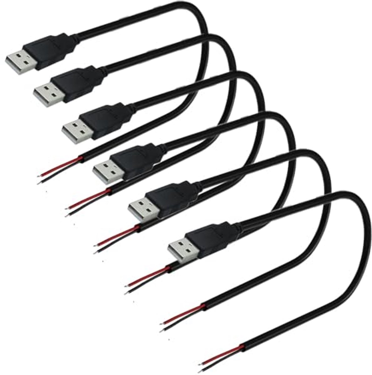 Image of 6 Stuks USB 2.0 Stekkers voor Solderen – Pigtail-kabel voor Geïnstalleerde Apparaten of Doe-Het-Zelf Reparatie (30 cm)