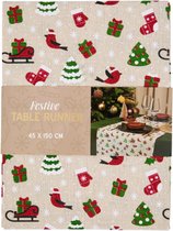 Chemin de table de Noël avec imprimé - Chemin de table imprimé de Noël 45 x 150 cm | Traîneau de Noël, bas de Noël, sapin de Noël, cadeau de Noël | 80% polyester, 20% coton