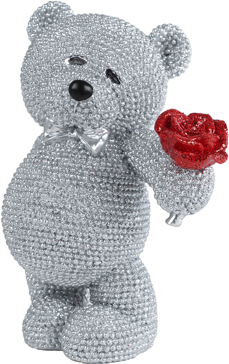 Beertje zilver met roos/ Deco & Cadeau by Peters