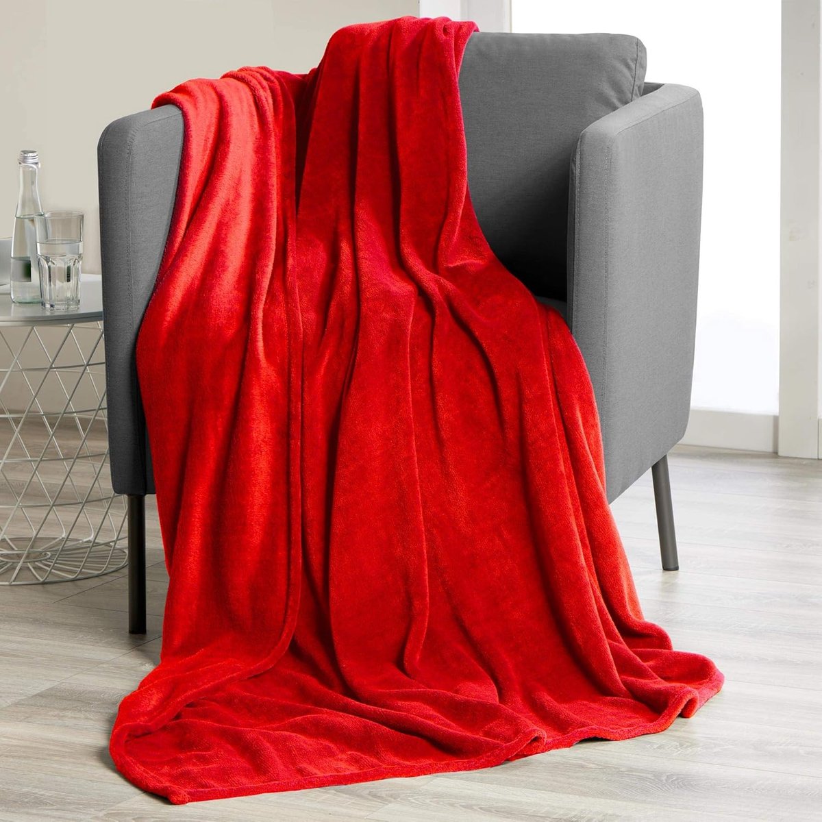 Famanu TV-Deken / Knuffeldeken 220 x 240 cm - Rood Coral Fleece - Microvezel Plaid voor Bank & Bed