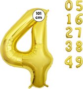 Fienosa Goud kleur Cijfer 4 Ballon 101 CM - Nummer Vier - Cijferballon - XL Groot - Helium Ballon - Verjaardag Ballon - Verjaardag Versiering - Feest - Feestversiering