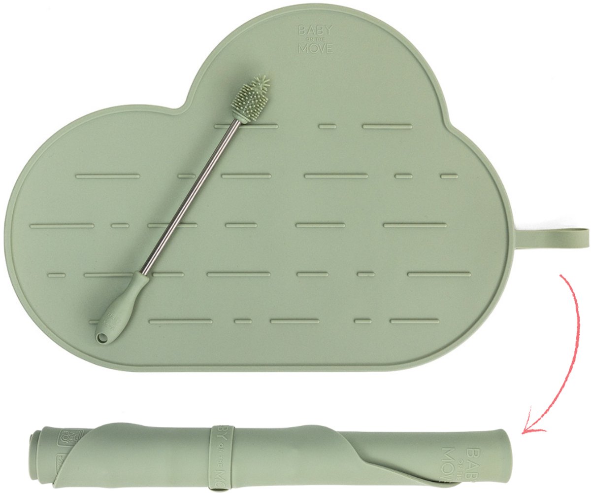 Owego - Yummy Clean Set - 2in1 druipmat & placemat met borstel - Oprolbaar & meeneembaar - Stofafstotend - Vaatwasbestendig - Aspen