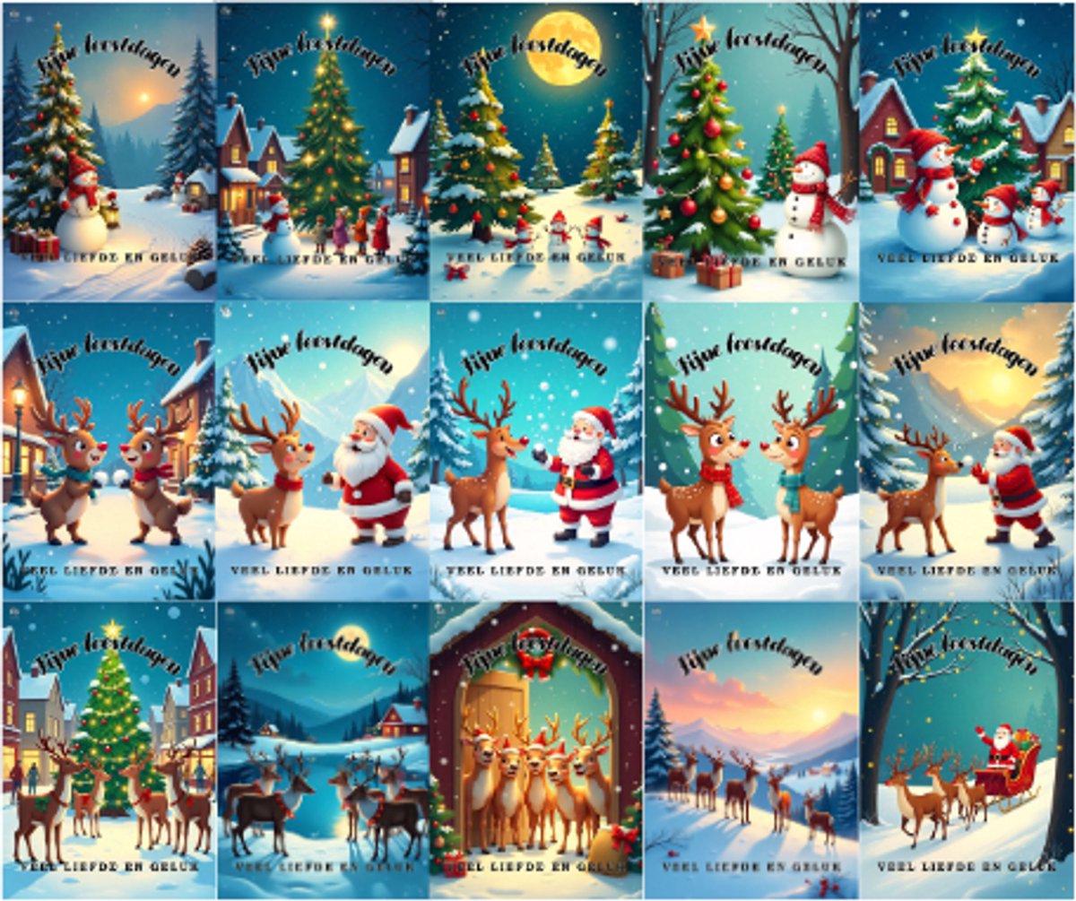 Grand X - Kerstkaart - Getekende Kaarten - 15 Kaarten - Inclusief Enveloppen - A6 Formaat - Kerstkaarten Met Enveloppen