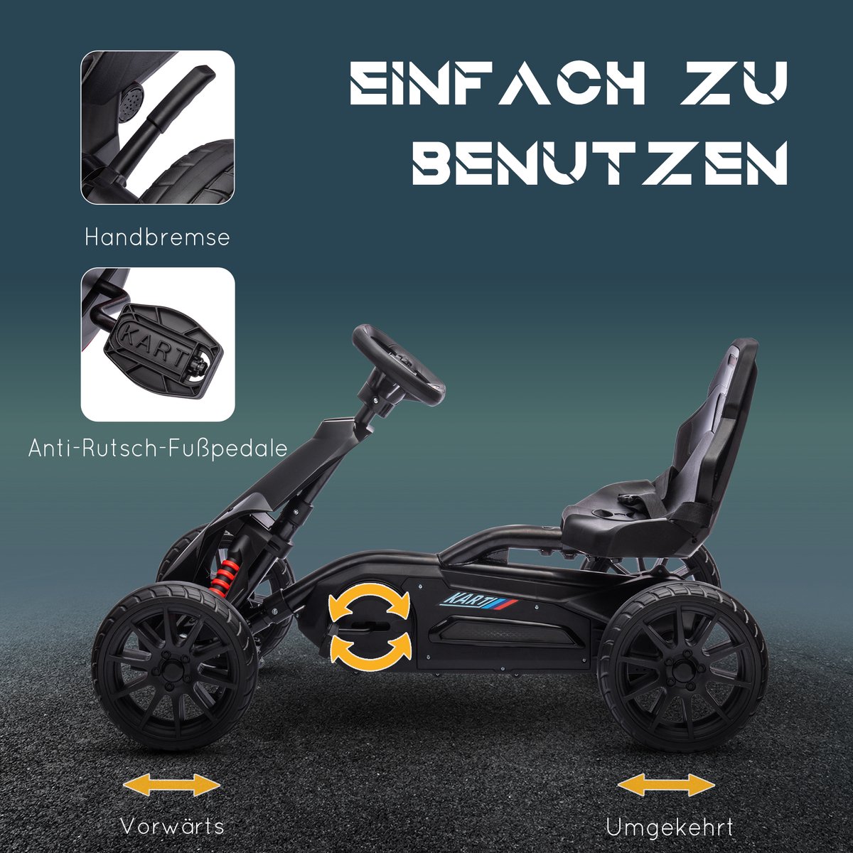 HOMCOM Trapauto Go-Kart Kunststof, Metaal 100L x 58B x 58,5H cm Zwart — afbeelding 8