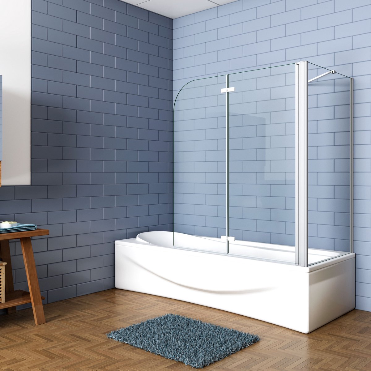 Aica Luxe Badwand 110x80x140cm,2-Delig Inklapbaar,6mm Transparant Easy Clean Gehard Glas,Grijs Frame,Eenvoudige Montage